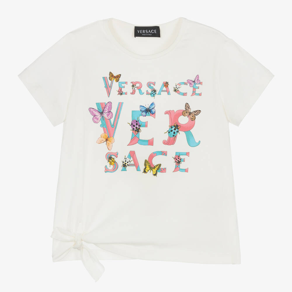 Versace - Girls White Butterfly T-Shirt | Childrensalon