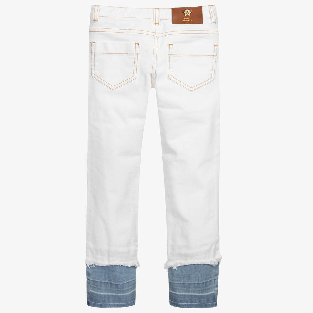 Versace-Girls White Cotton Jeans | Childrensalon Outlet