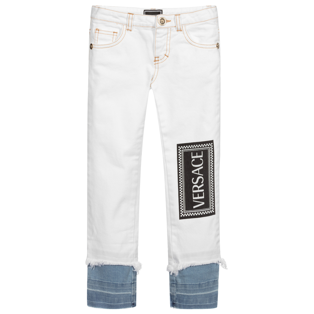 Versace - Girls White Cotton Jeans | Childrensalon