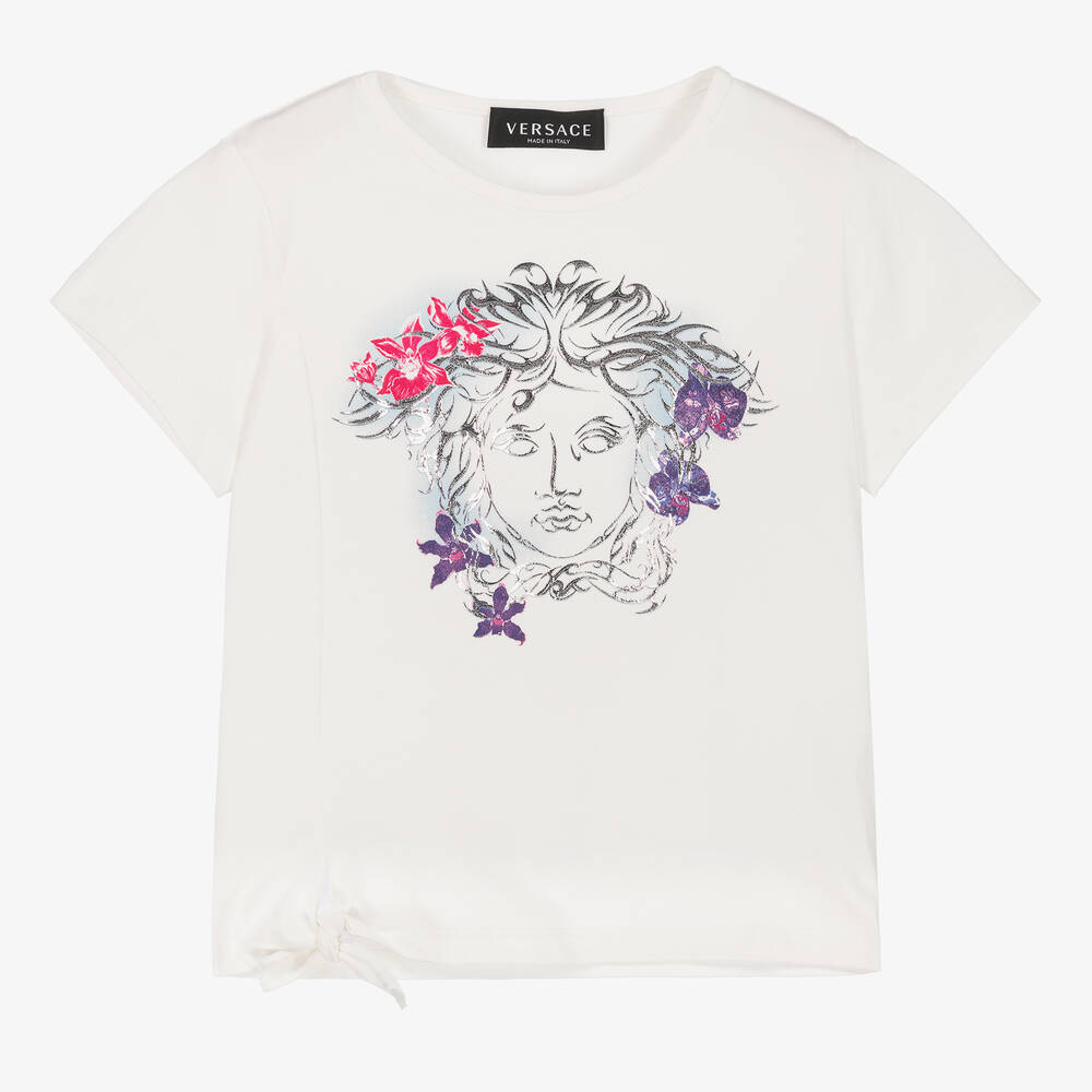 Versace - Girls White Cotton Medusa T-Shirt | Childrensalon