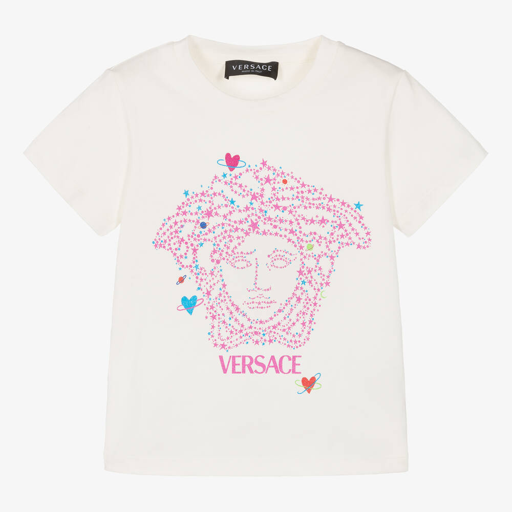 Versace - Girls White Cotton Medusa T-Shirt | Childrensalon