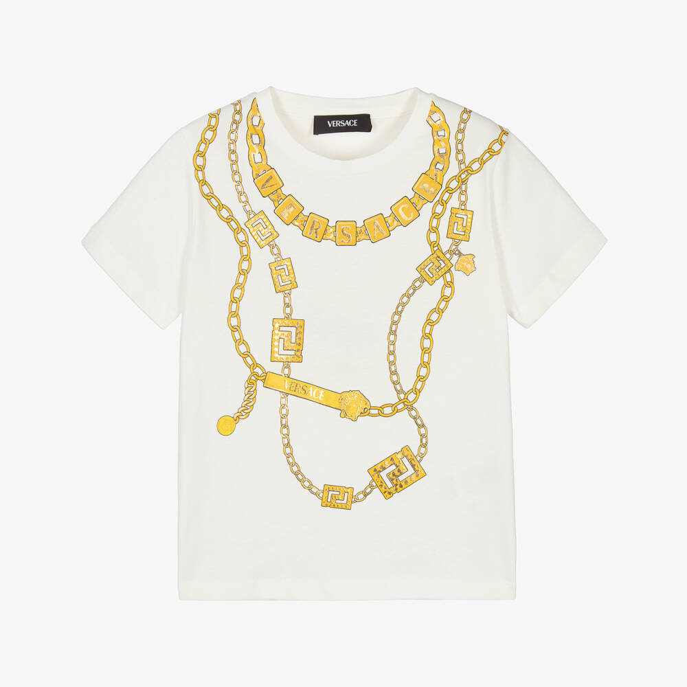 Versace-Girls White Cotton Necklace Tee | Childrensalon Outlet