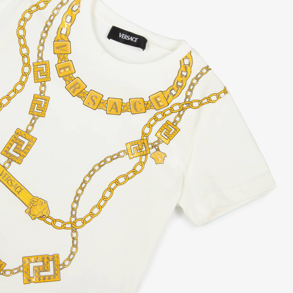 Versace-Girls White Cotton Necklace Tee | Childrensalon Outlet