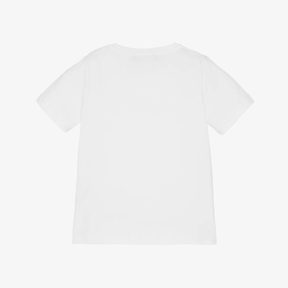 Versace-Girls White Cotton T-Shirt with Pink Medusa Crest Logo | Childrensalon Outlet