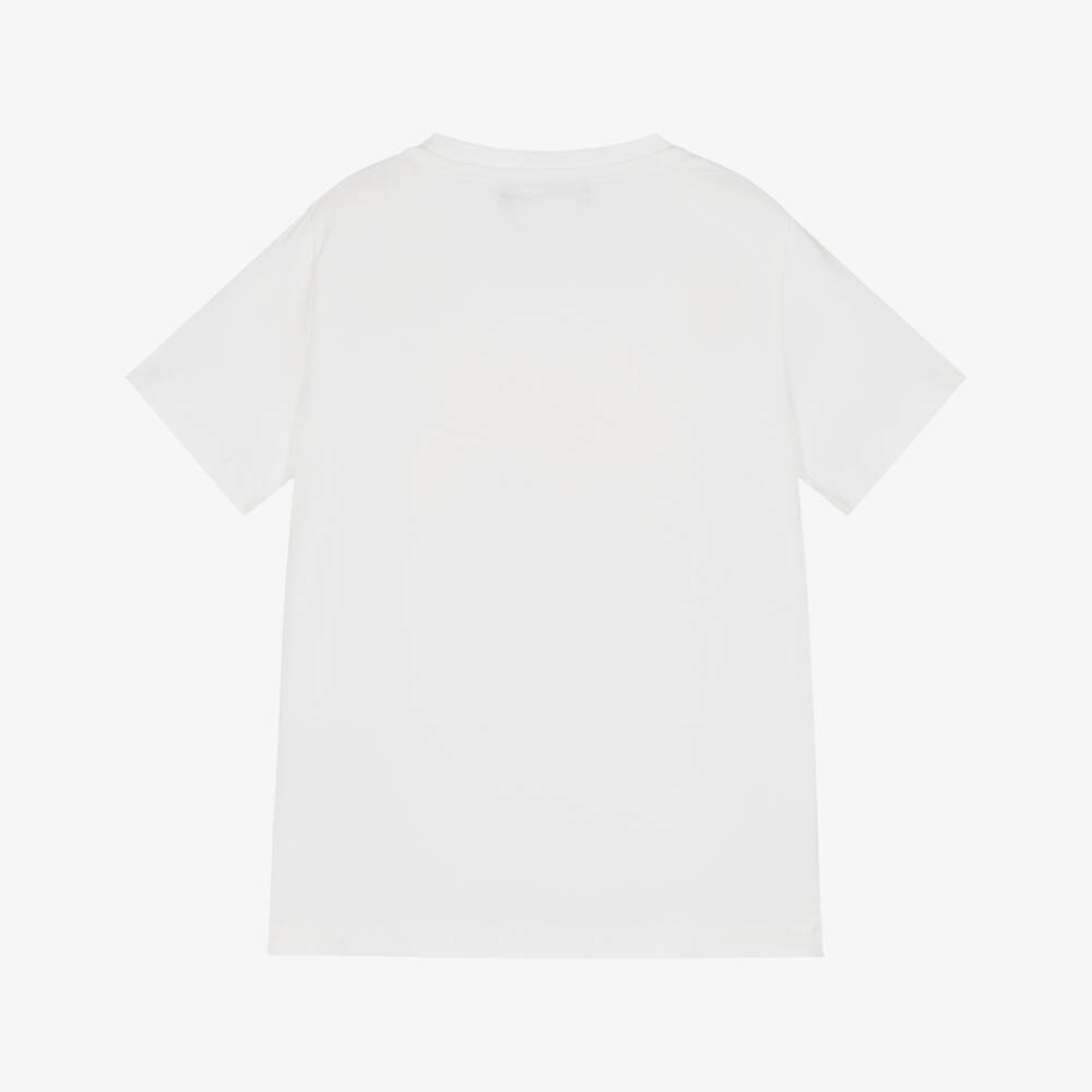 Versace-Girls White Cotton T-Shirt with Pink Medusa Logo | Childrensalon Outlet