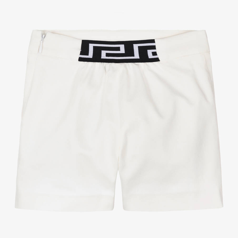 Versace-شورت قطن تويل لون أبيض للبنات | Childrensalon Outlet