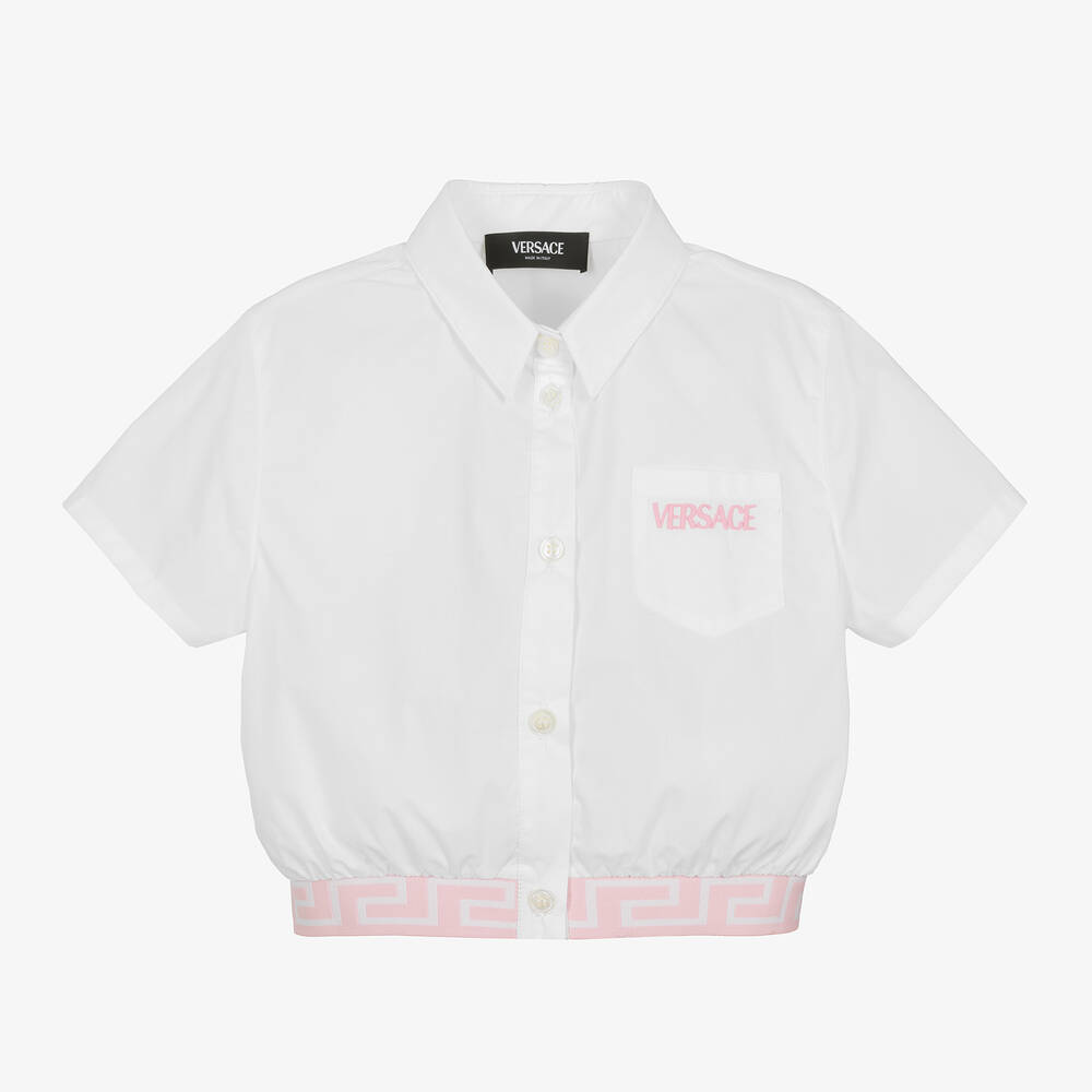 Versace-Girls White Cropped Cotton Shirt | Childrensalon Outlet