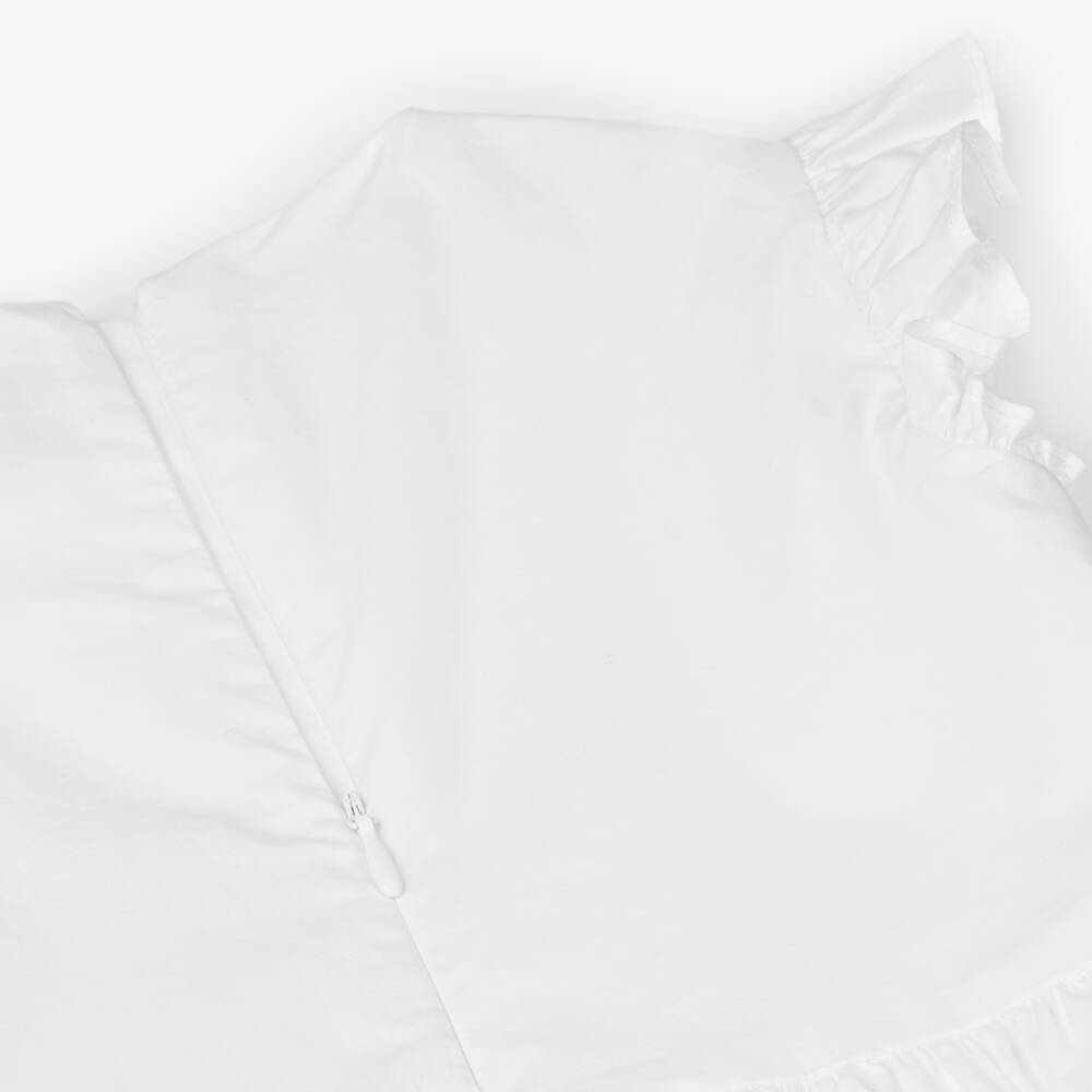 Versace-فستان قطني أبيض مطرز للبنات | Childrensalon Outlet