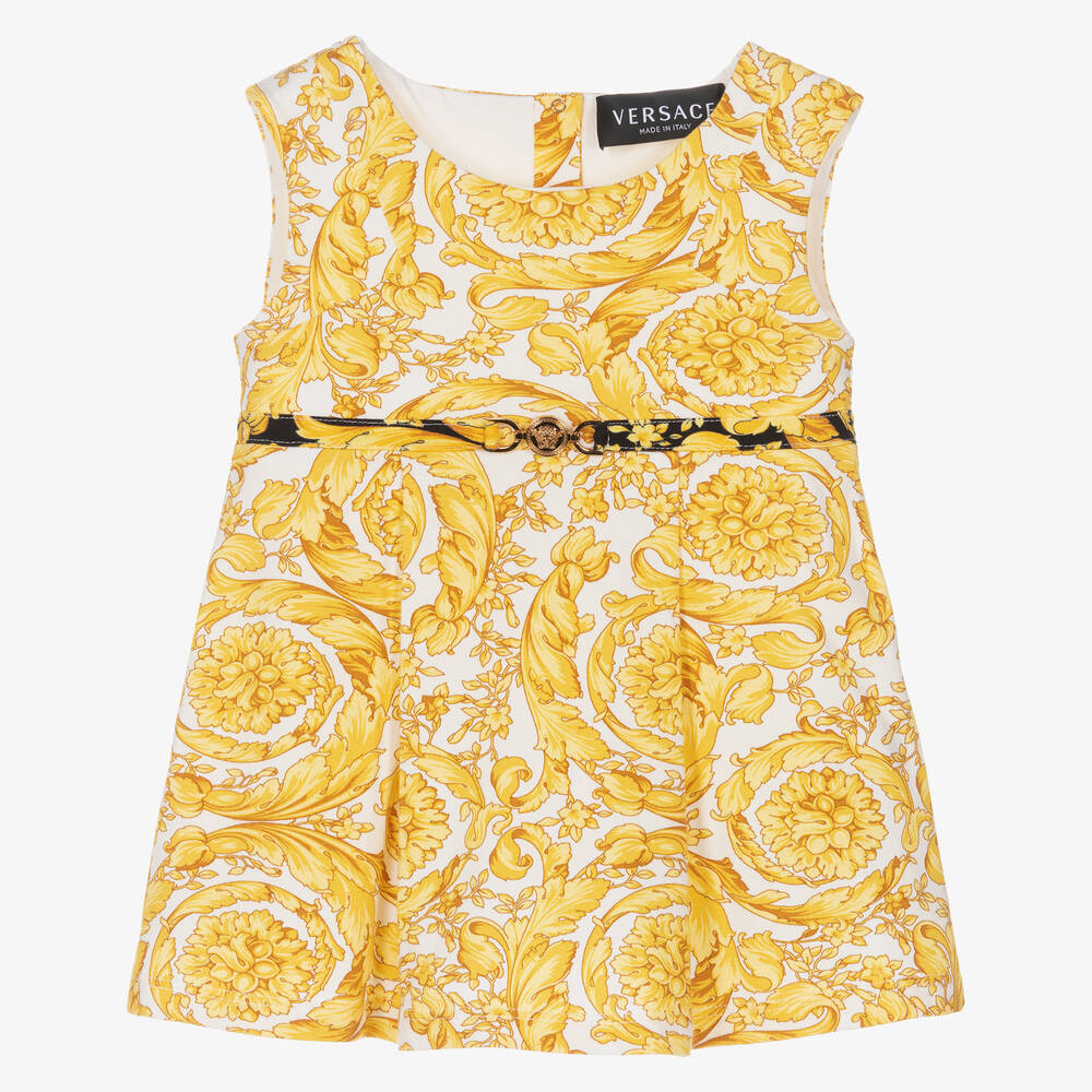 Versace - Robe blanche et dorée Barocco fille | Childrensalon