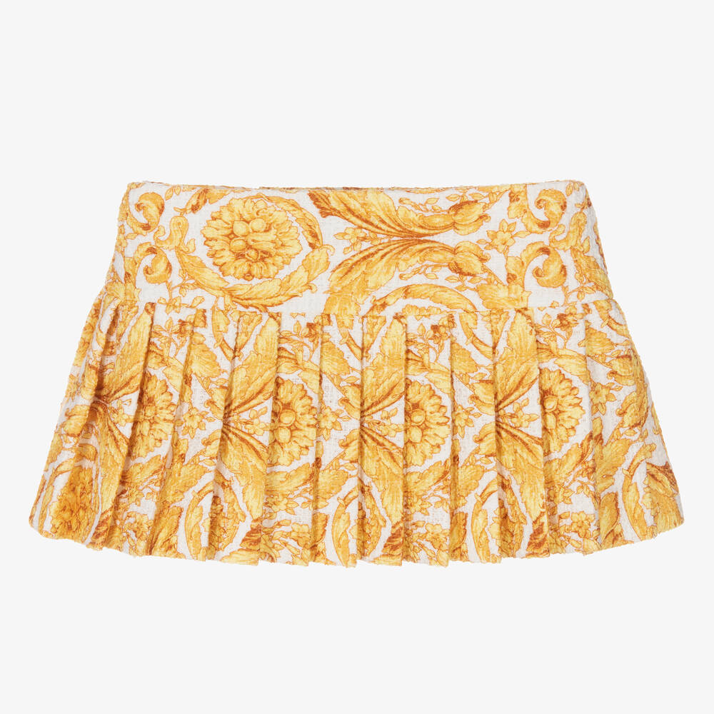 Versace-Бело-золотистая юбка с принтом Barocco | Childrensalon Outlet