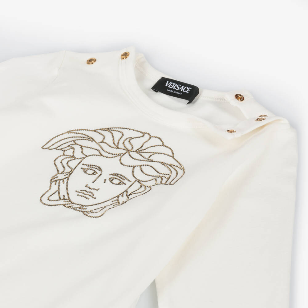 Versace-Girls White Medusa Cotton Sleepsuit | Childrensalon Outlet