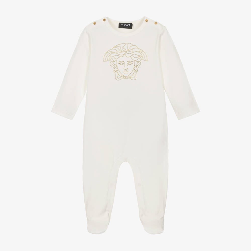 Versace-Girls White Medusa Cotton Sleepsuit | Childrensalon Outlet