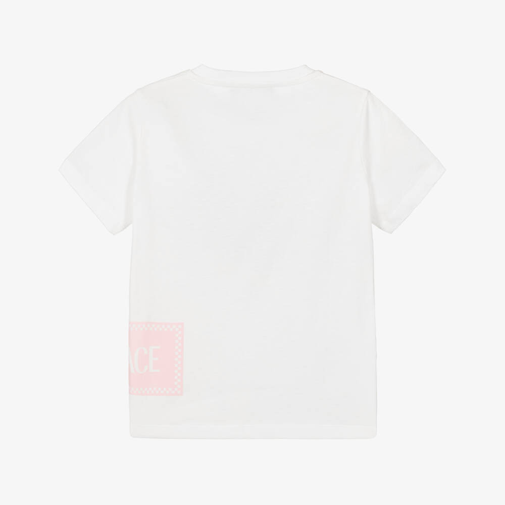 Versace-Girls White & Pink '90s Vintage Logo Cotton T-Shirt | Childrensalon Outlet