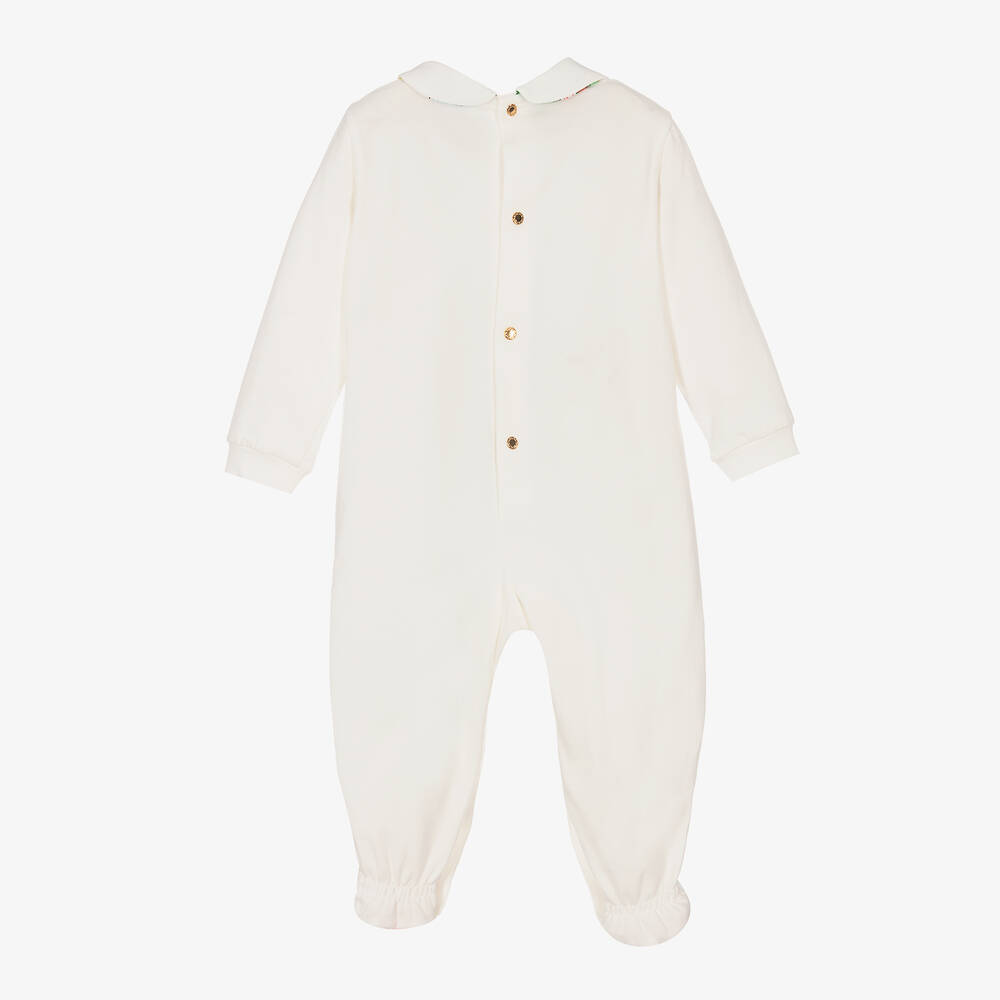 Versace-بيبي غرو قطن جيرسي لون أبيض وزهري للمولودات | Childrensalon Outlet