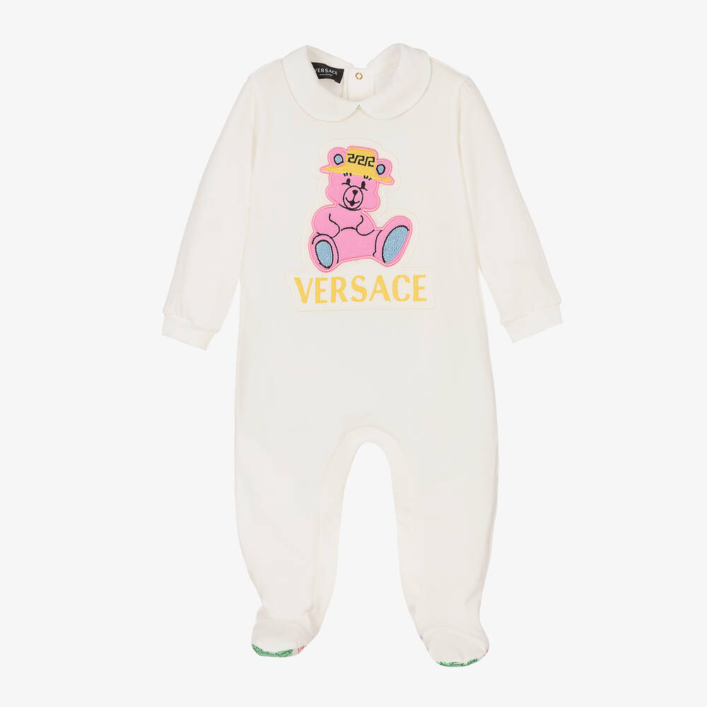Versace-Girls White & Pink Babygrow | Childrensalon Outlet