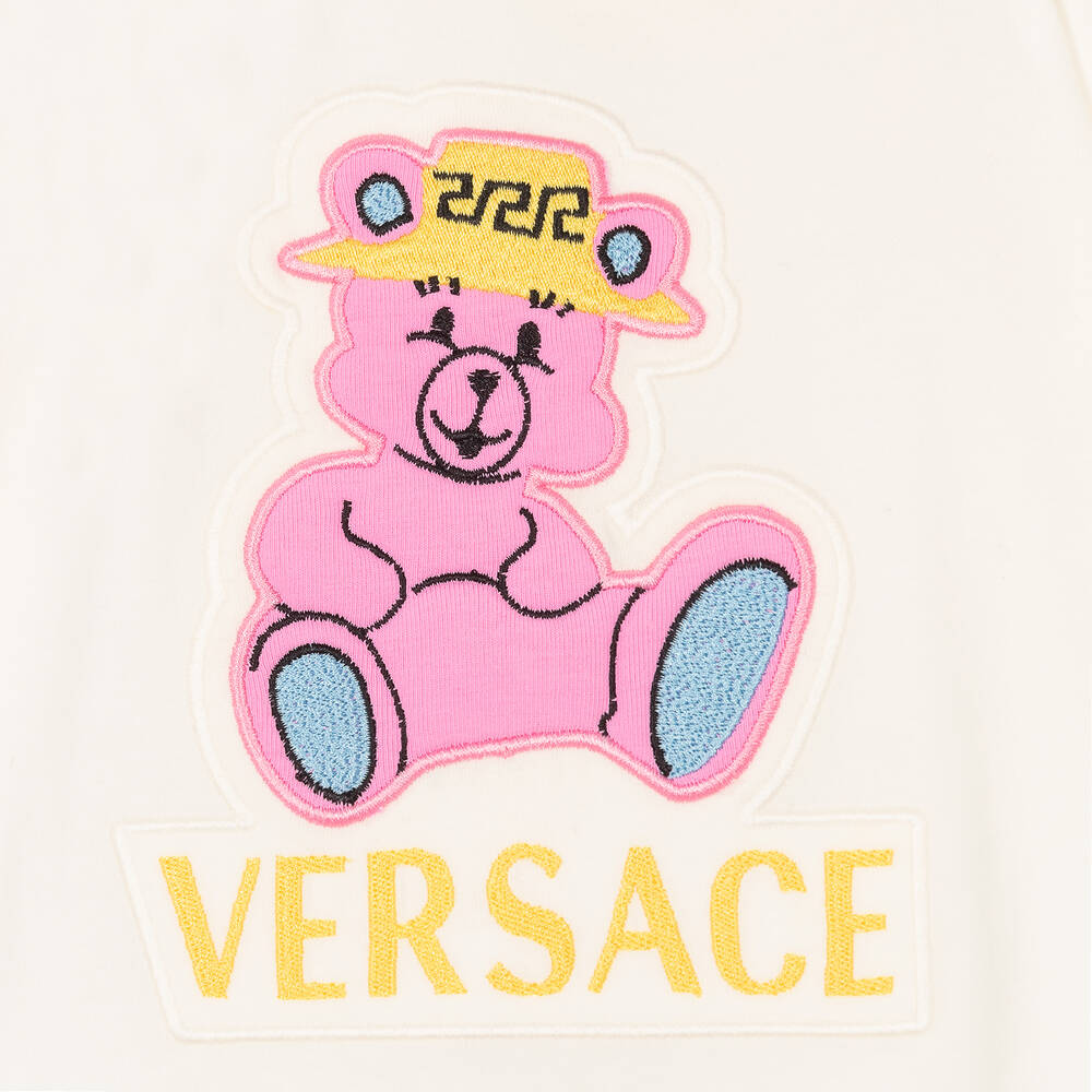 Versace-بيبي غرو قطن جيرسي لون أبيض وزهري للمولودات | Childrensalon Outlet