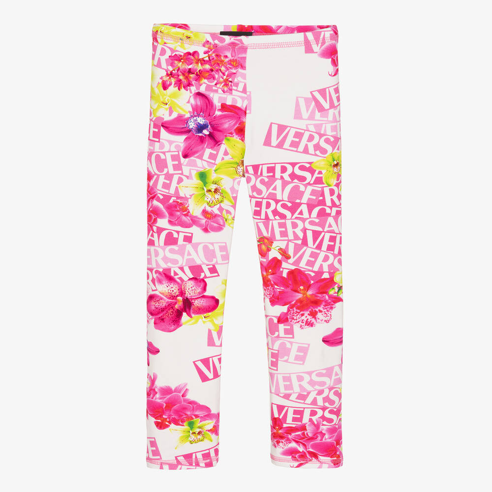Versace-Бело-розовые легинсы с орхидеями | Childrensalon Outlet