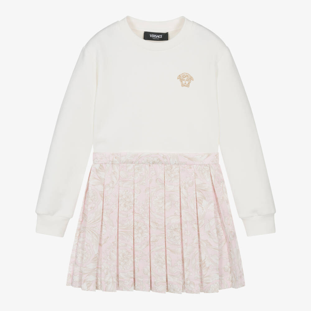 Versace-Girls White & Pink Twill Dress | Childrensalon Outlet
