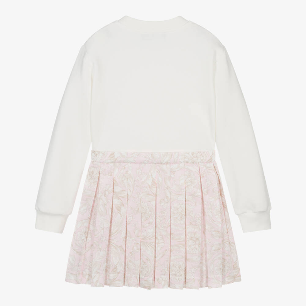 Versace-Girls White & Pink Twill Dress | Childrensalon Outlet