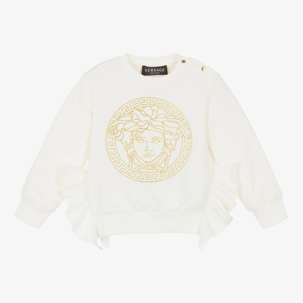 Versace - Sweat blanc à volants Medusa fille | Childrensalon