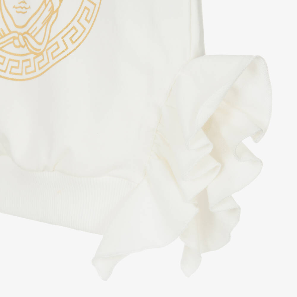 Versace Girls White Ruffle Medusa Sweatshirt Childrensalon Outlet
