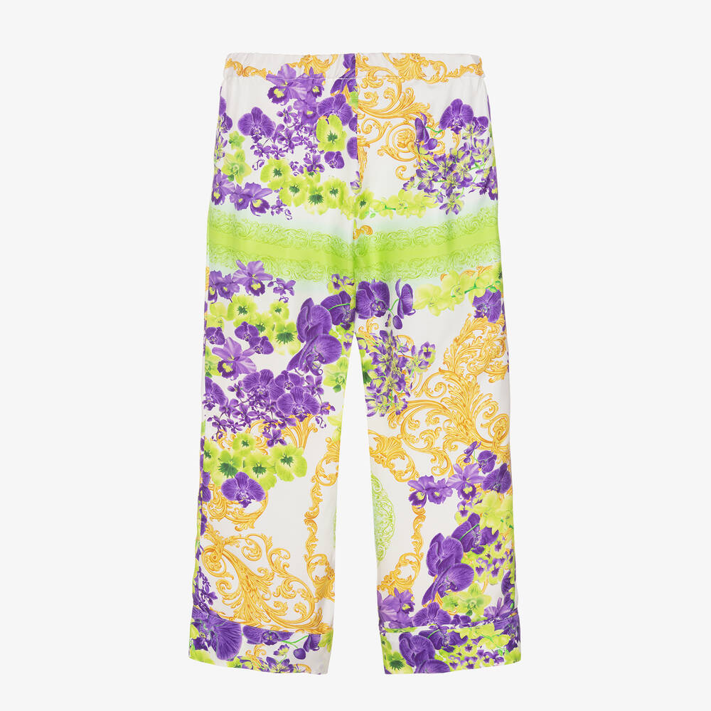 Versace-Белые шелковые брюки с орхидеями | Childrensalon Outlet