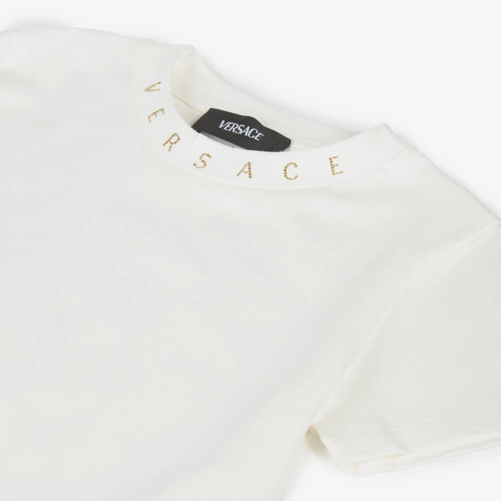 Versace-Girls White Tee with Gold Accent | Childrensalon Outlet