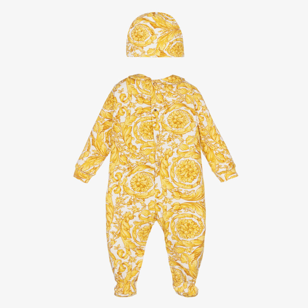 Versace-Gold Barocco Babygrow & Hat Set | Childrensalon Outlet