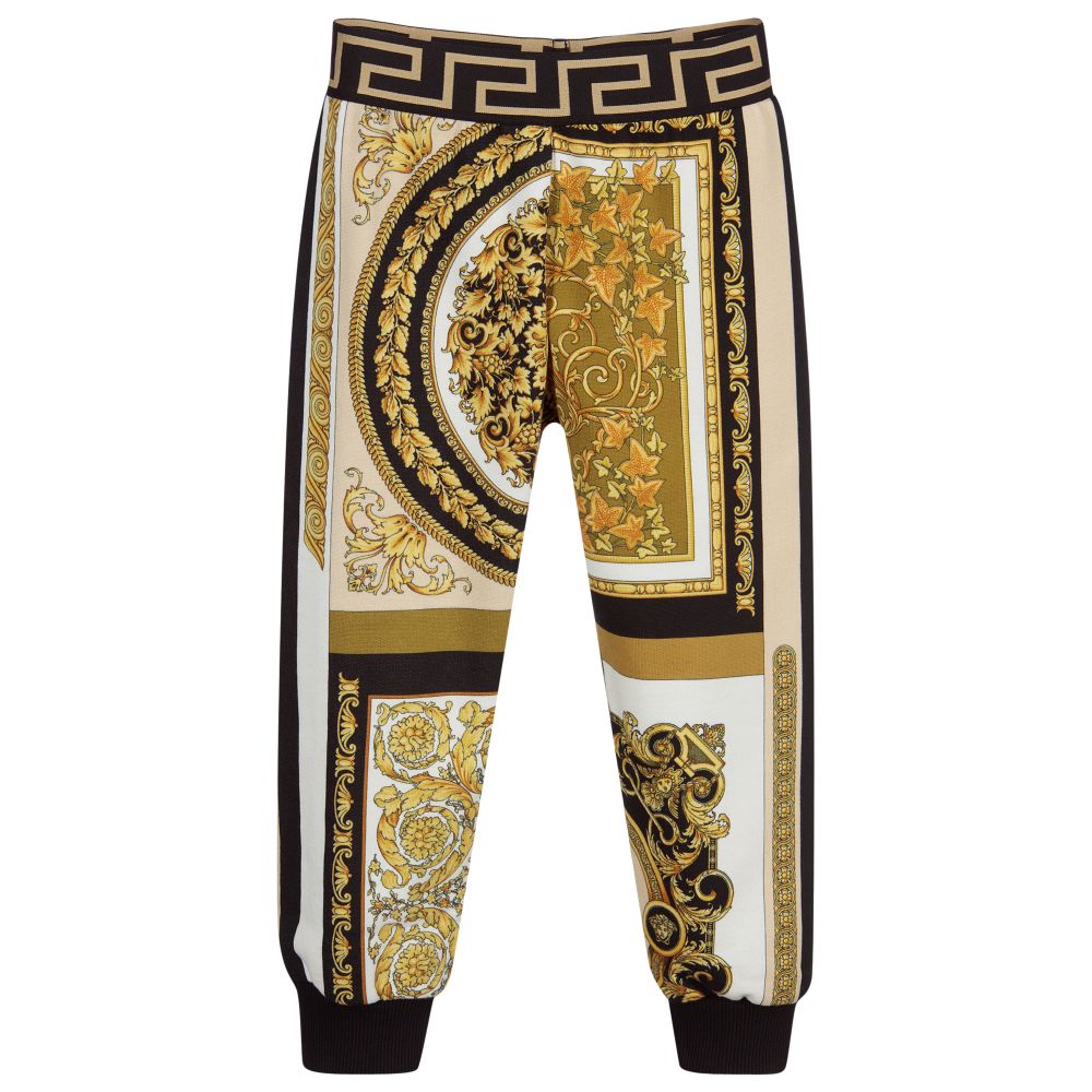 Versace - Золотистые хлопковые спортивные брюки с принтом Barocco | Childrensalon