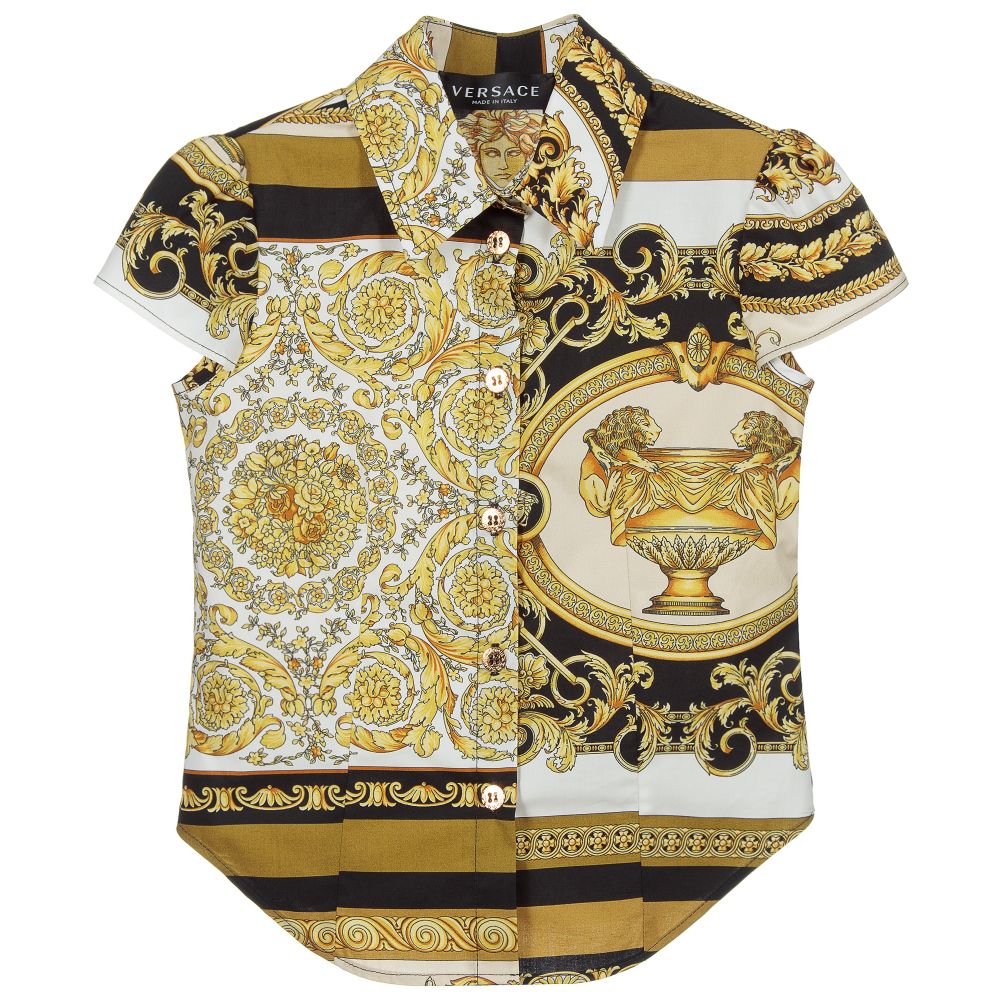 Versace - Goldfarbene Bluse mit Barocco Mosaic-Print | Childrensalon