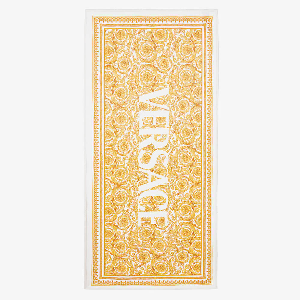 Versace - منشفة قطن لون ذهبي وأبيض (140 سم) | Childrensalon