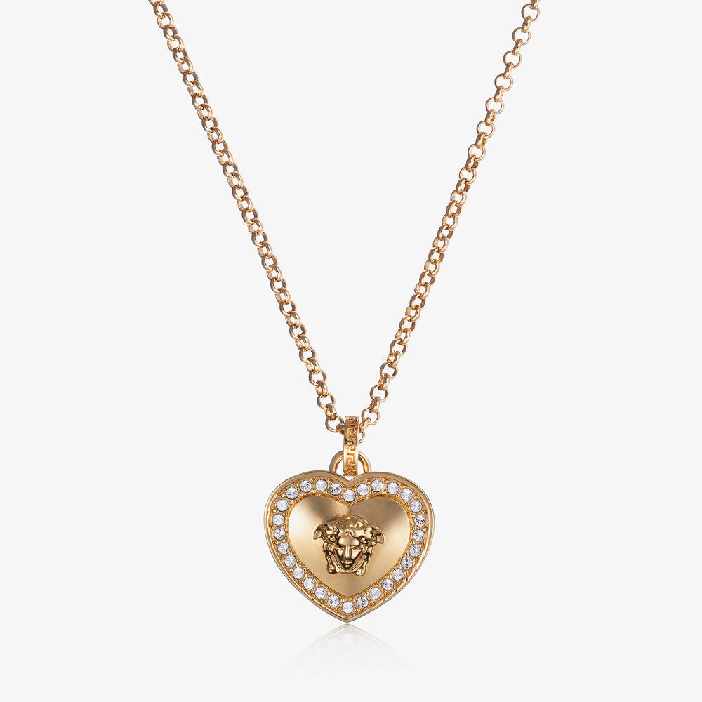 Versace - Gold Crystal Medusa Heart Necklace (46cm) | Childrensalon