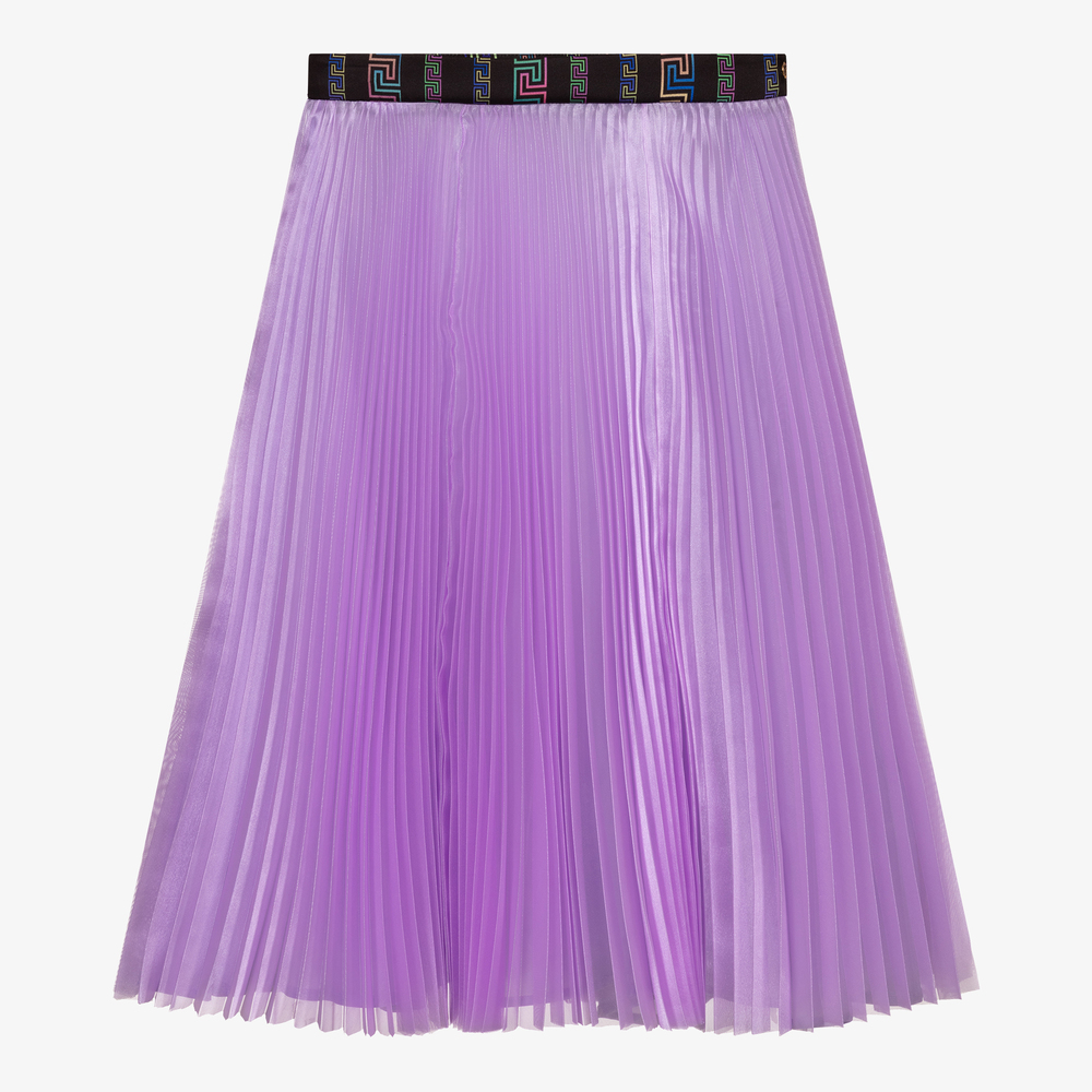 Versace - Jupe plissée violette en organza ceinture fluo | Childrensalon
