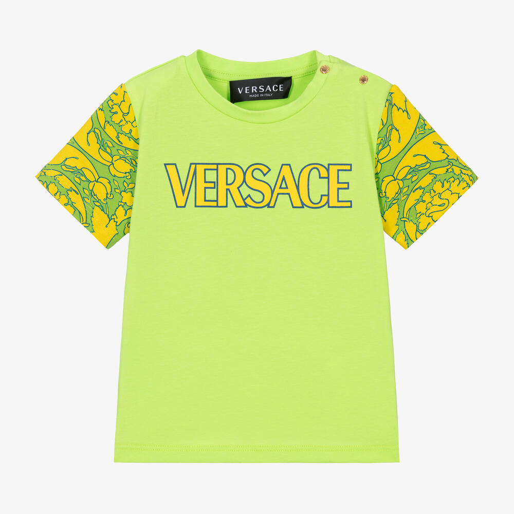 Versace - تيشيرت قطن جيرسي لون أخضر بطبعة باروك للأطفال | Childrensalon