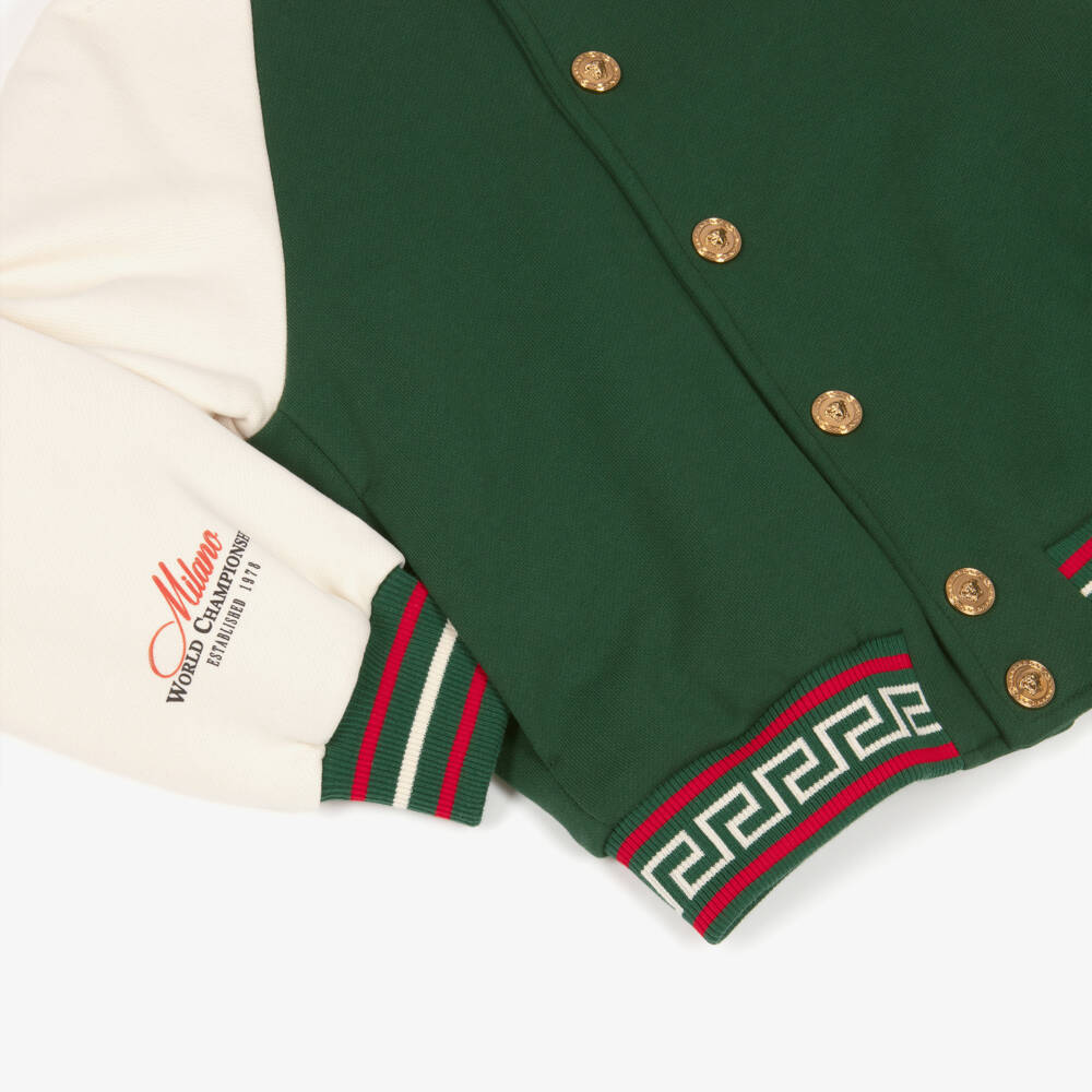 Versace-Green Cotton Jersey Varsity Jacket with Medusa Logo | Childrensalon Outlet