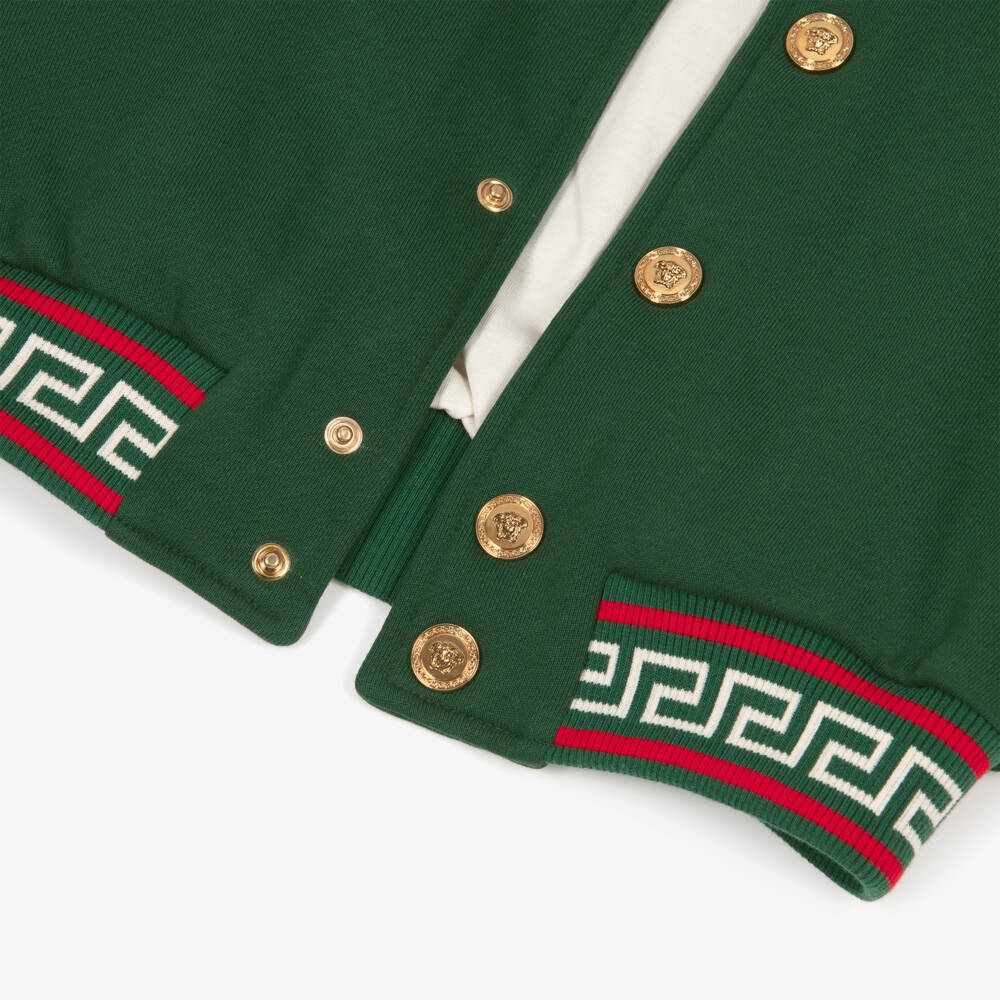 Versace-Green Cotton Jersey Varsity Jacket with Medusa Logo | Childrensalon Outlet