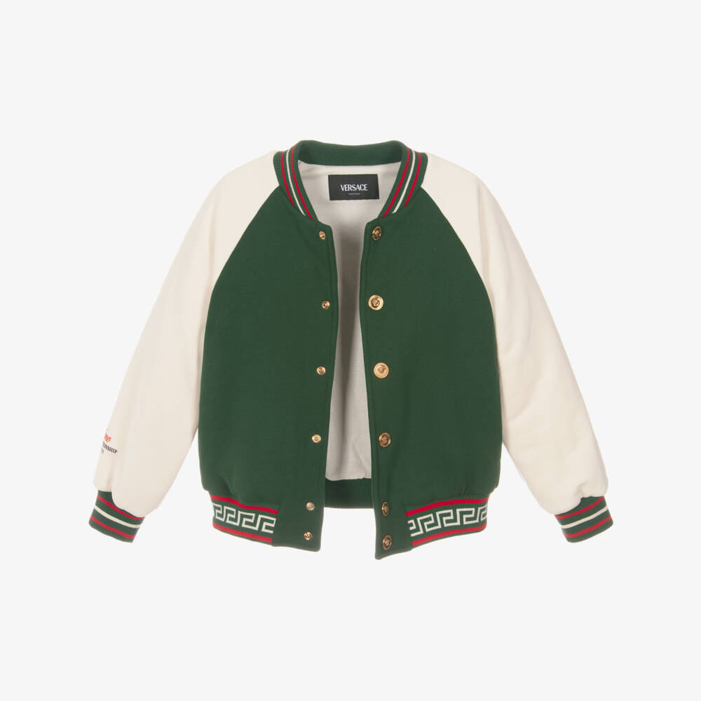 Versace-Green Cotton Jersey Varsity Jacket with Medusa Logo | Childrensalon Outlet