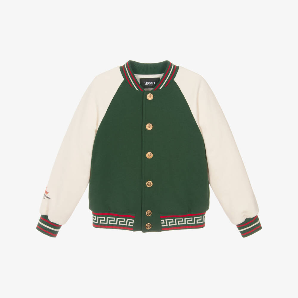 Versace-Green Cotton Jersey Varsity Jacket with Medusa Logo | Childrensalon Outlet