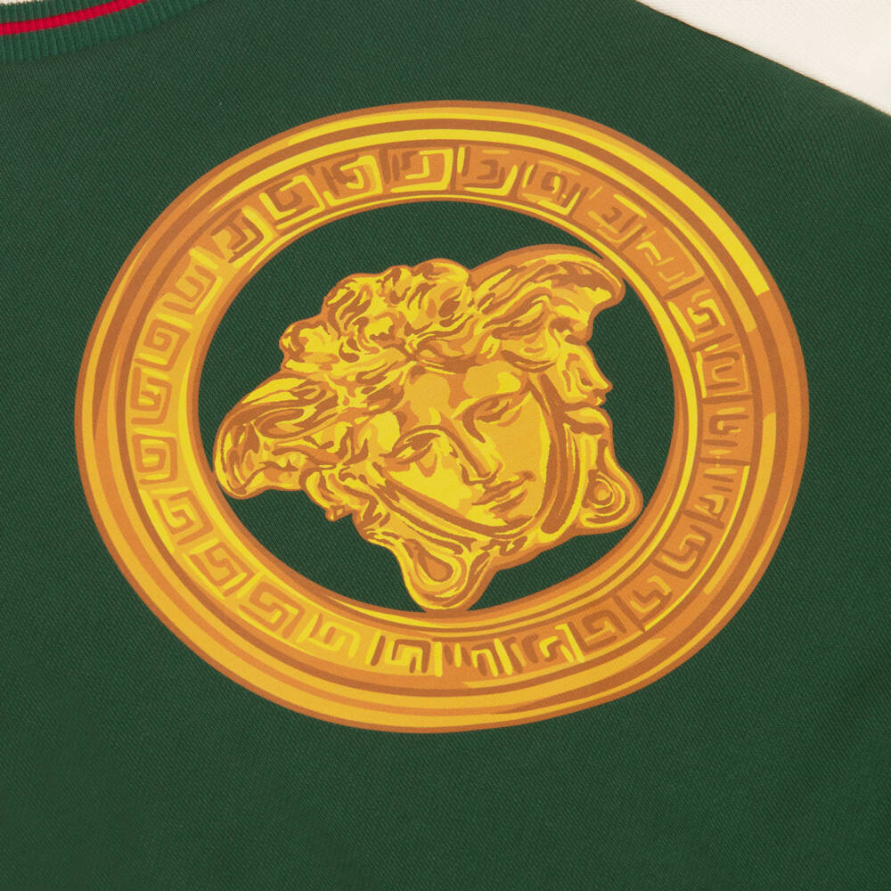 Versace-Green Cotton Jersey Varsity Jacket with Medusa Logo | Childrensalon Outlet