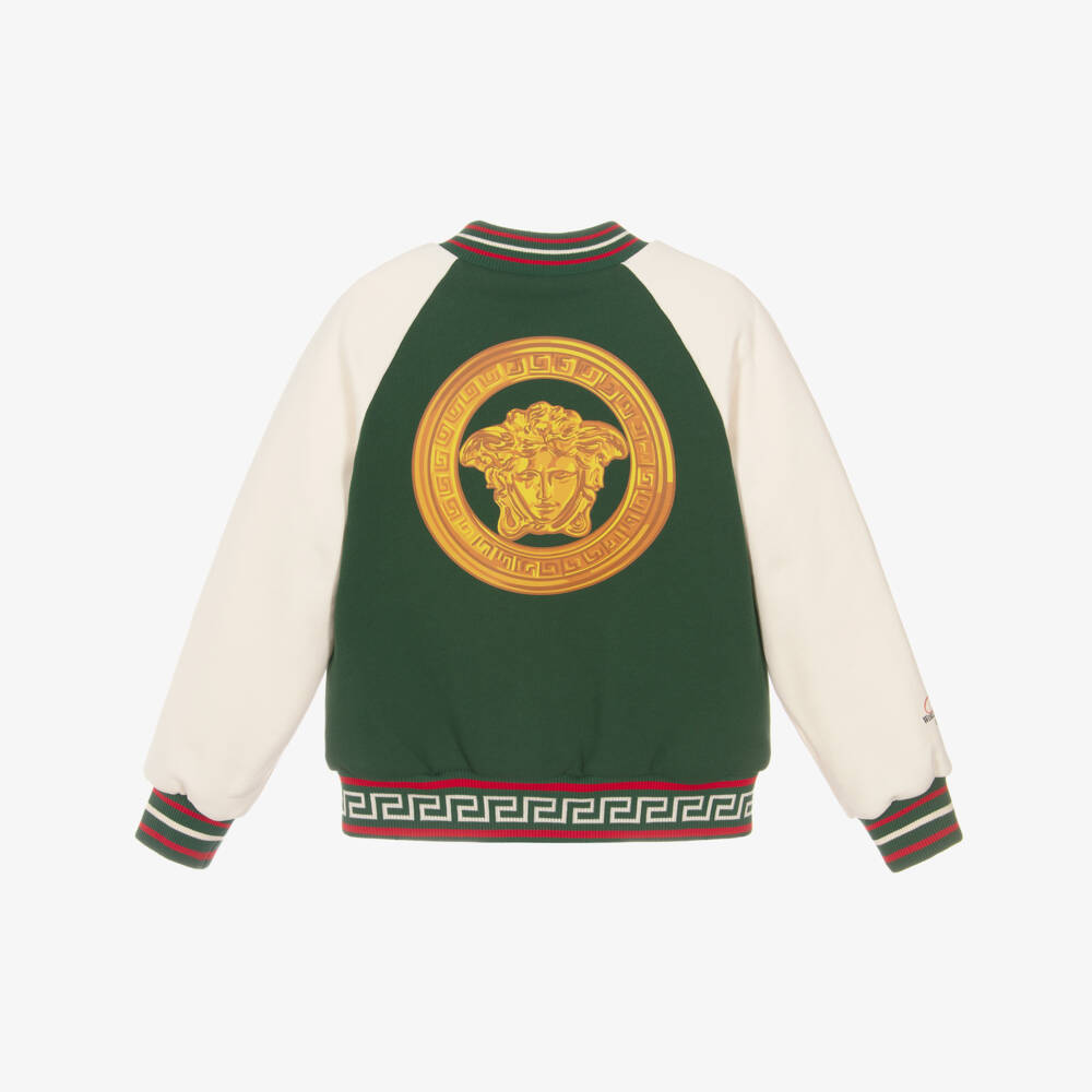 Versace-Green Cotton Jersey Varsity Jacket with Medusa Logo | Childrensalon Outlet