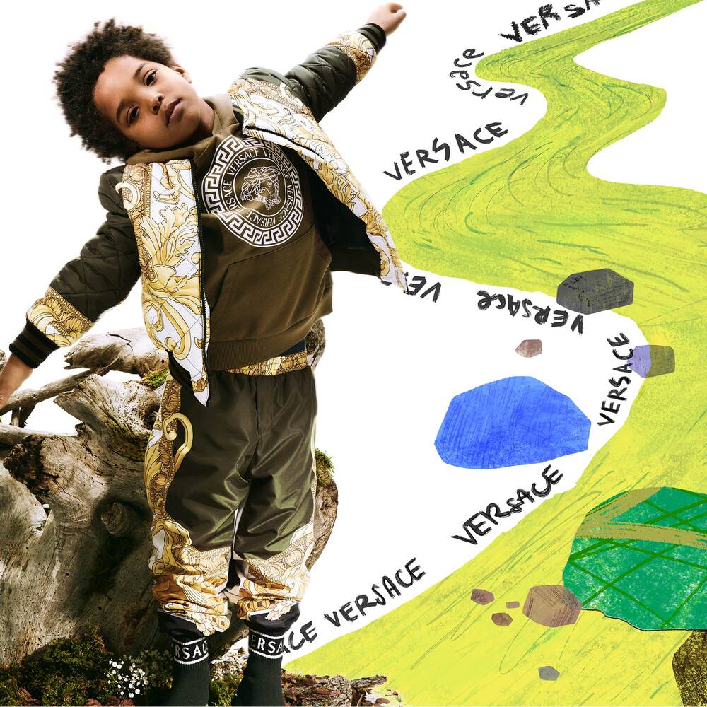 Versace-Green & Gold Logo Joggers | Childrensalon Outlet