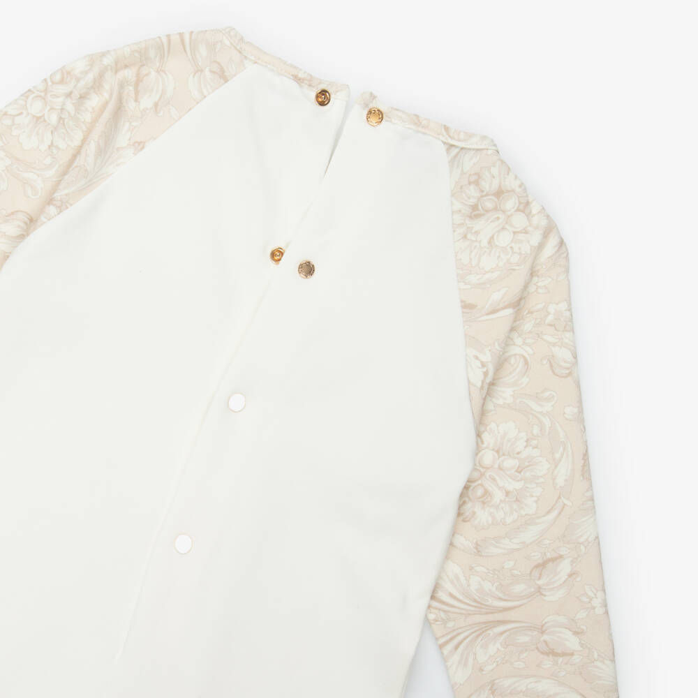 Versace-Ivory & Beige Cotton Whisper Barocco Babysuit Gift Set | Childrensalon Outlet