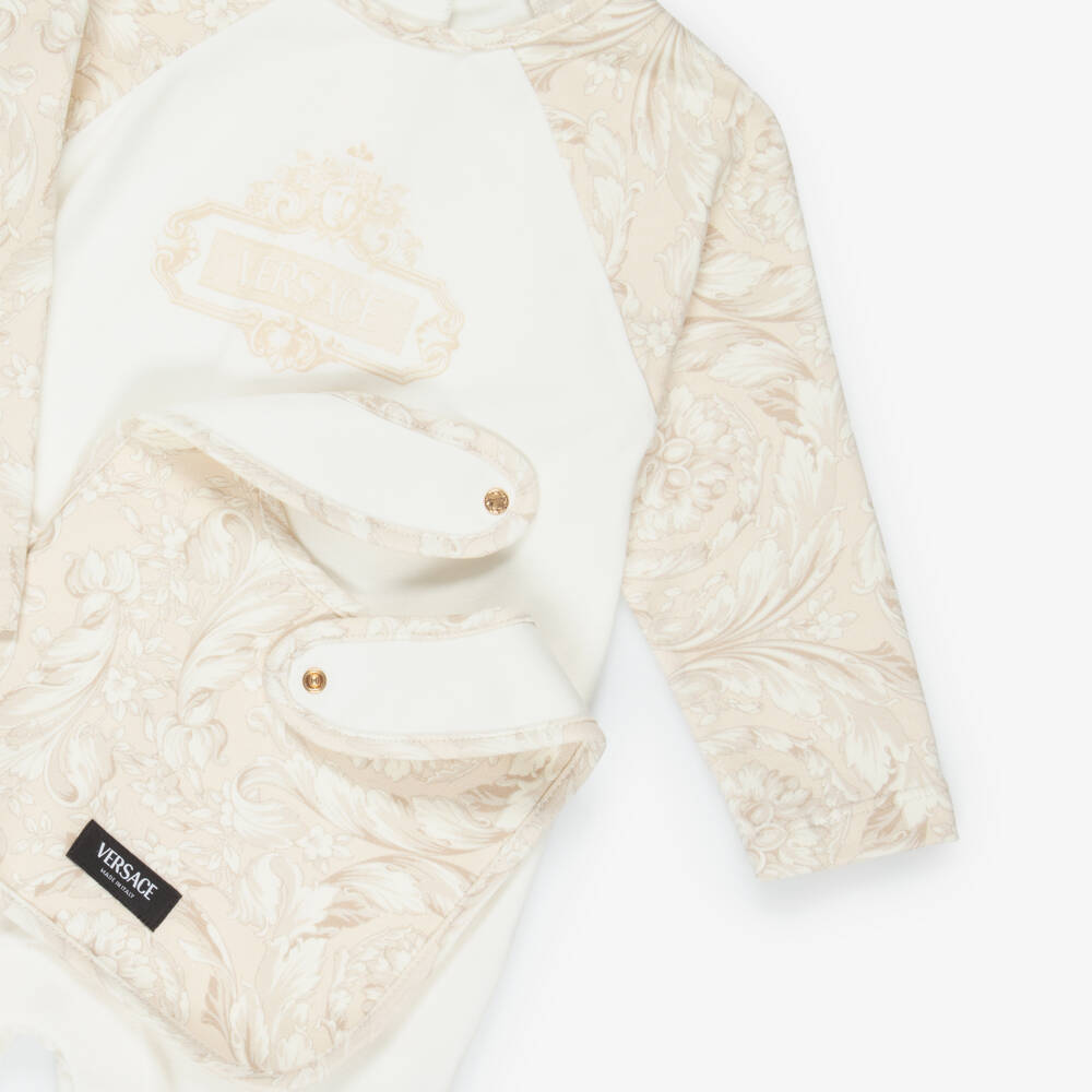 Versace-Ivory & Beige Cotton Whisper Barocco Babysuit Gift Set | Childrensalon Outlet