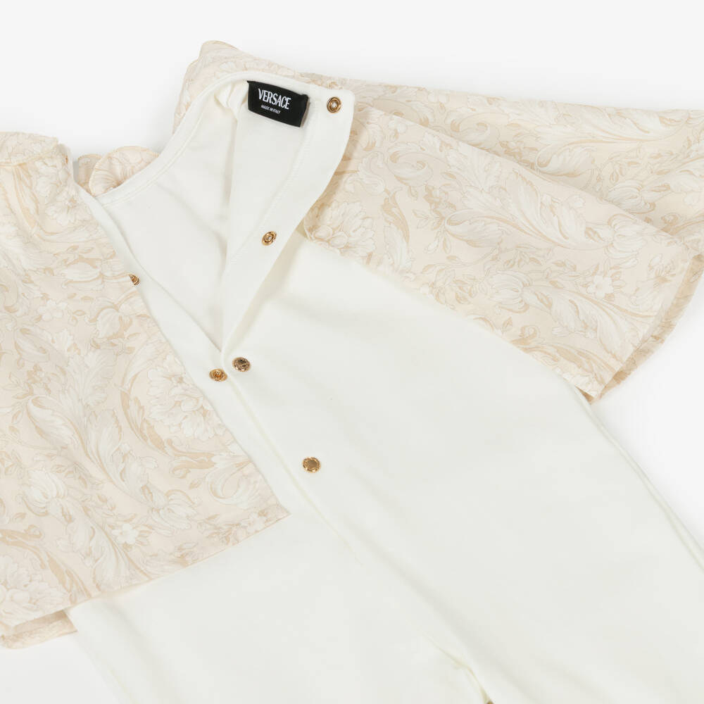 Versace-Ivory & Beige Whisper Barocco Cotton Babygrow | Childrensalon Outlet