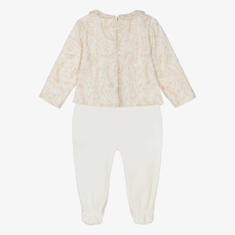 Versace-Ivory & Beige Whisper Barocco Cotton Babygrow | Childrensalon Outlet