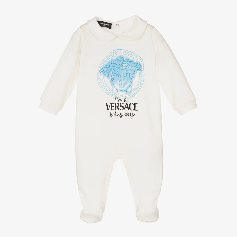 Versace - Strampler in Elfenbein und Blau | Childrensalon