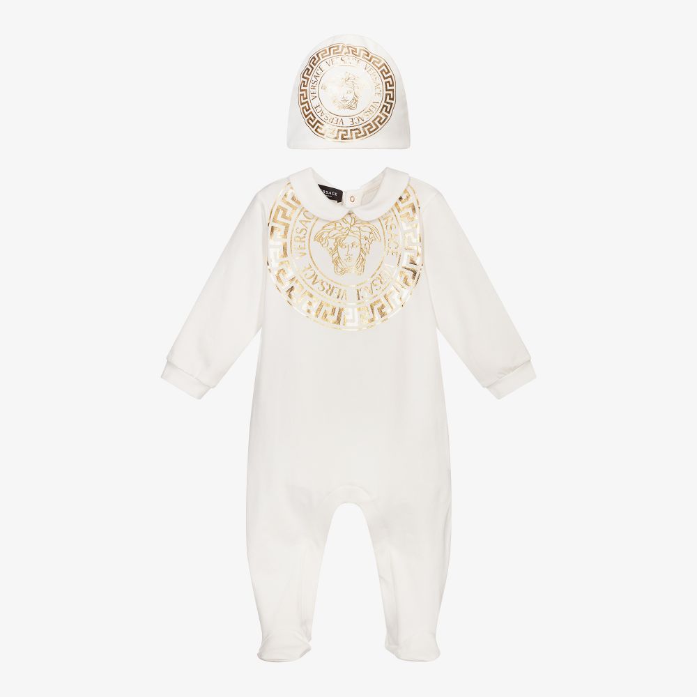 Versace - Elfenbeinfarbenes Baumwollstrampler-Set | Childrensalon