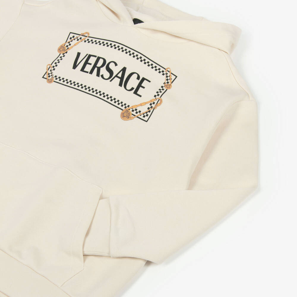 Versace-هودي قطن عاجي بشعار | Childrensalon Outlet