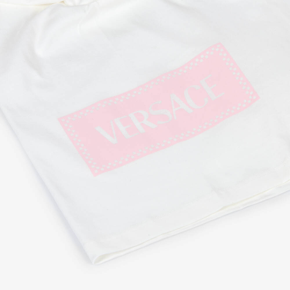 Versace-Кремовая хлопковая футболка с логотипом | Childrensalon Outlet