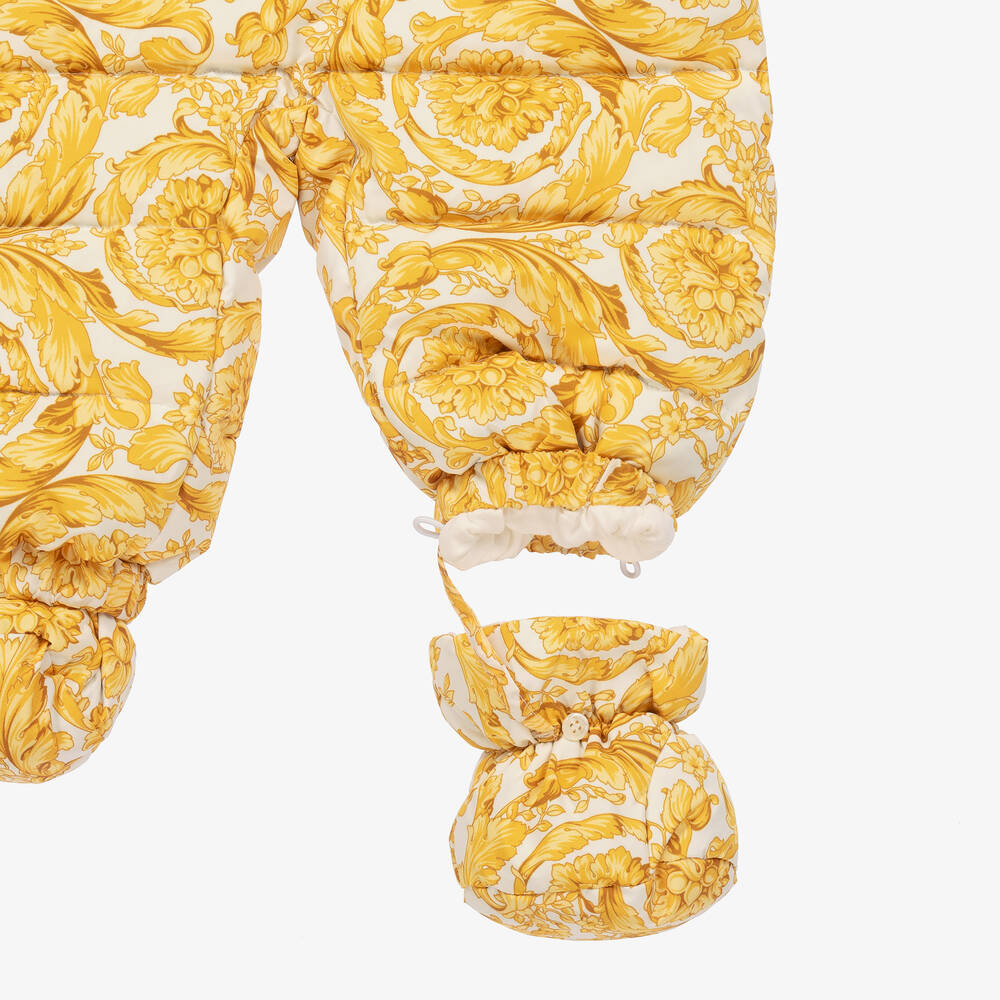 Versace Ivory Gold Barocco Baby Snowsuit Childrensalon Outlet